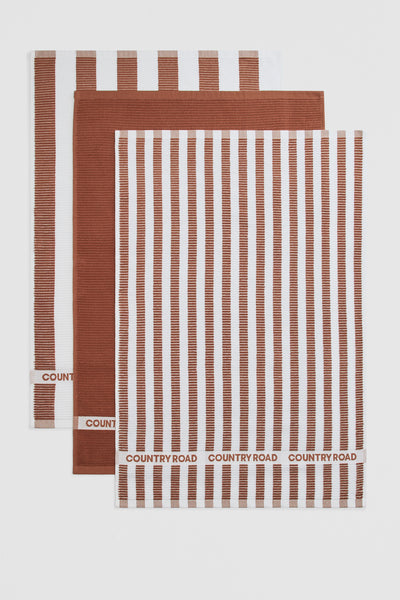 Cr Stripe Australian Cotton Tea Towel Pack Of 3