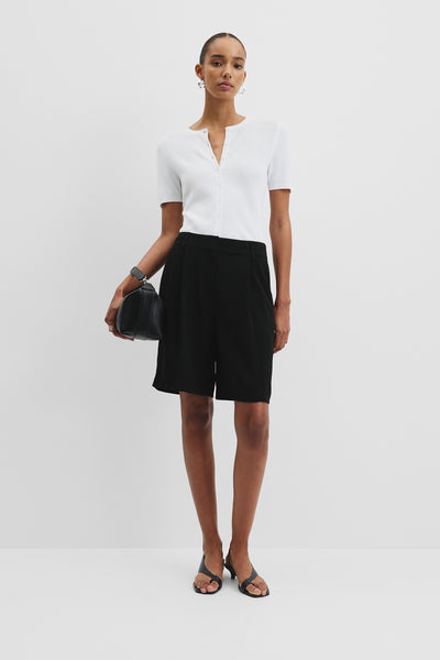 Waffle Short Sleeve Button Knit