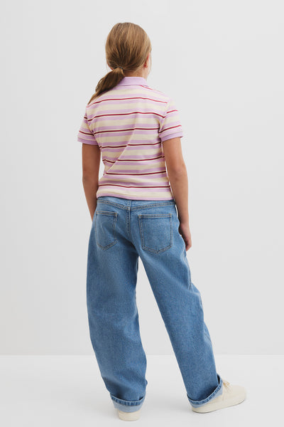 Teen Australian Cotton Short Sleeve Stripe Polo Top