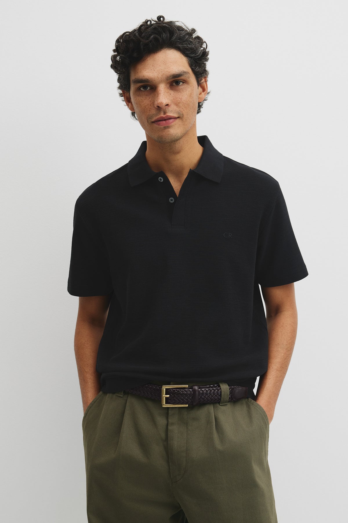 Short Sleeve Waffle Button Polo
