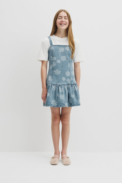 Teen Sleeveless Denim Print Dress