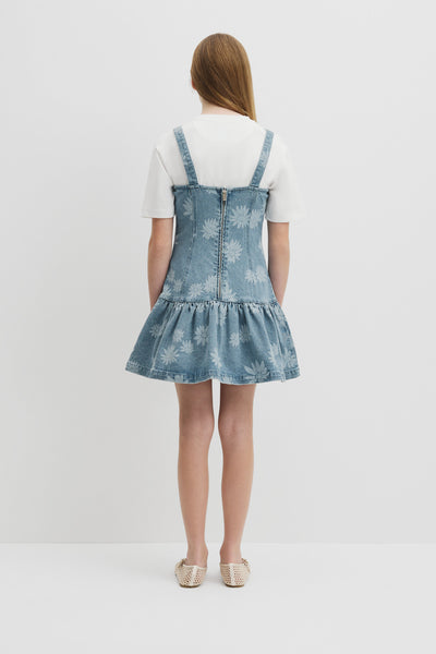 Teen Sleeveless Denim Print Dress