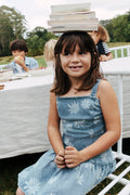 Teen Sleeveless Denim Print Dress