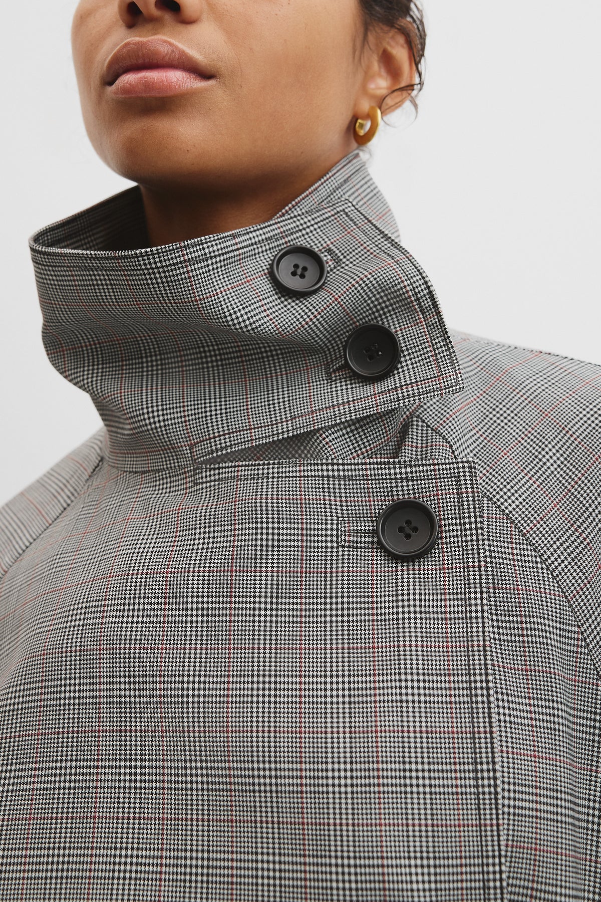 Wool Blend Funnel Check Jacket
