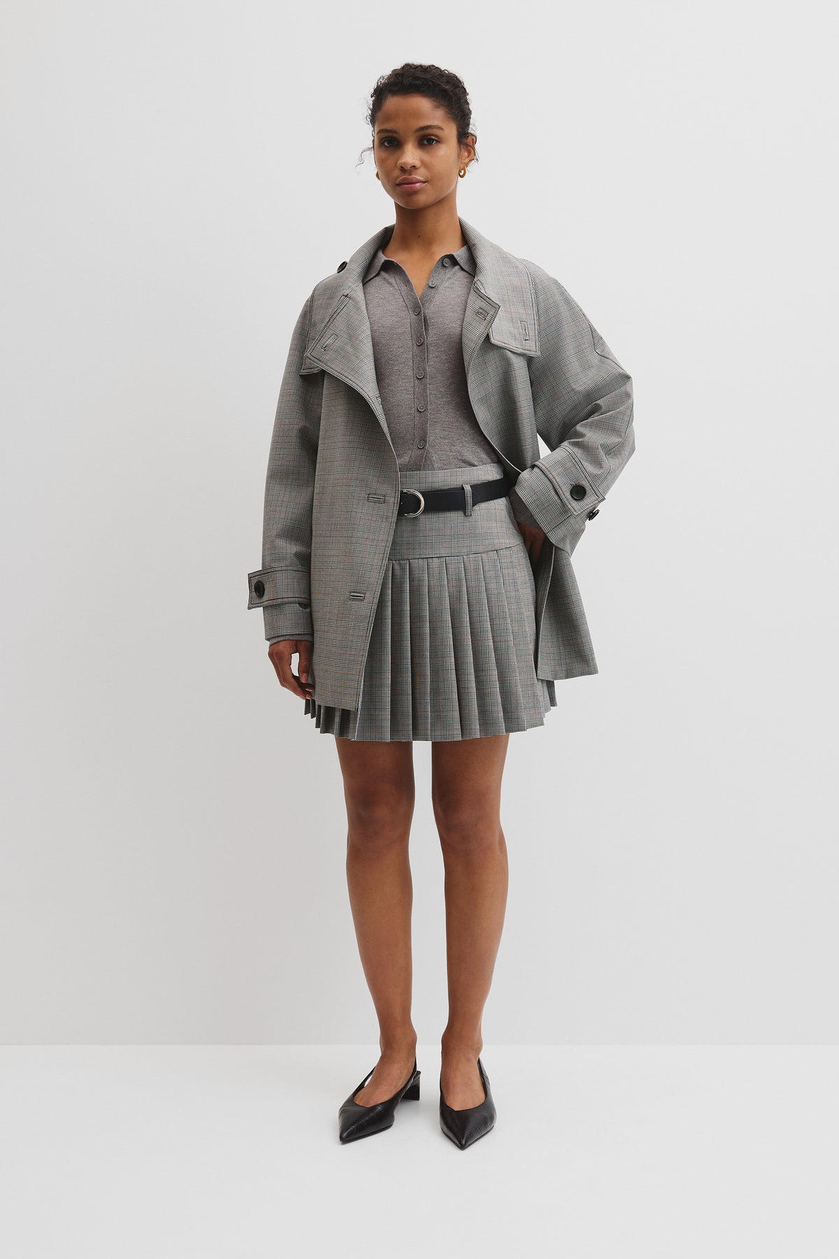 Wool Blend Funnel Check Jacket