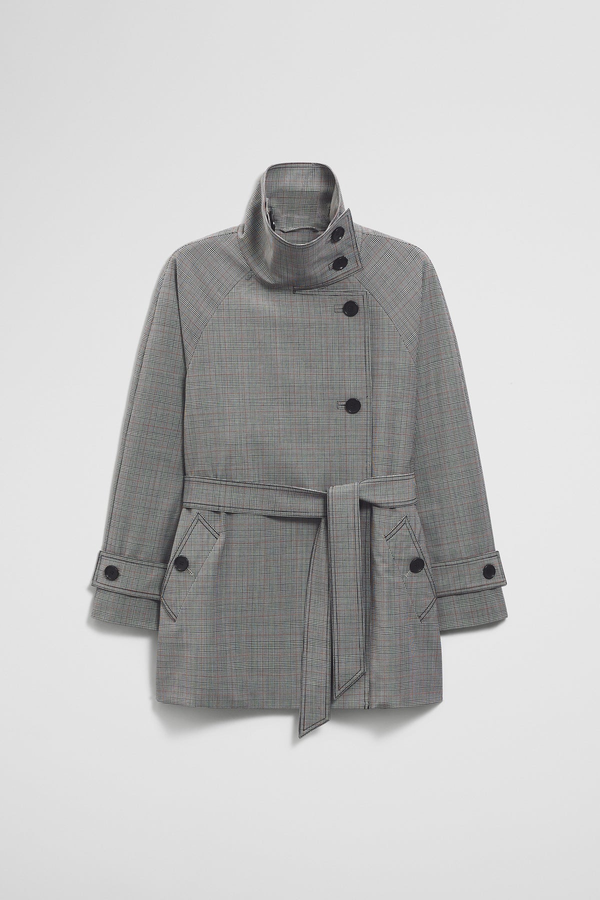 Wool Blend Funnel Check Jacket