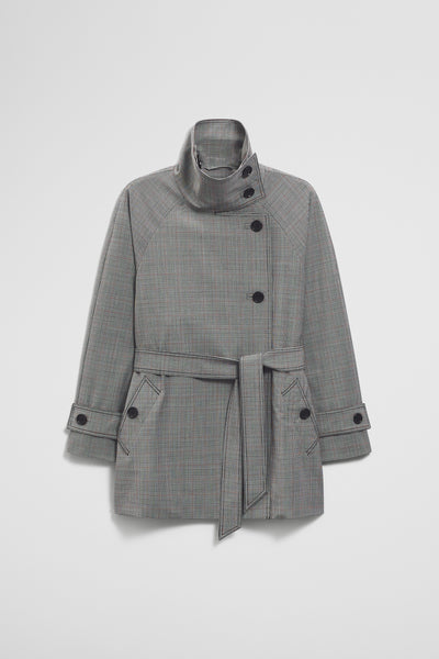 Wool Blend Funnel Check Jacket