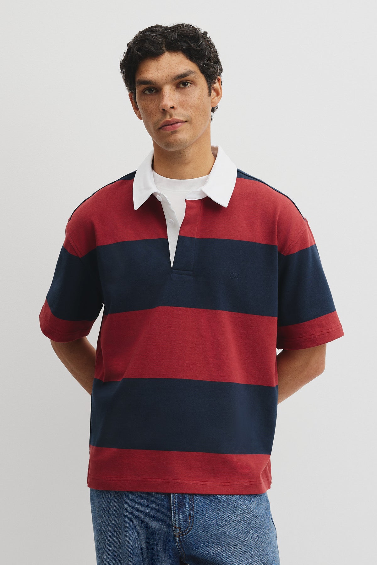 Short Sleeve Australian Cotton Stripe Rugby Polo