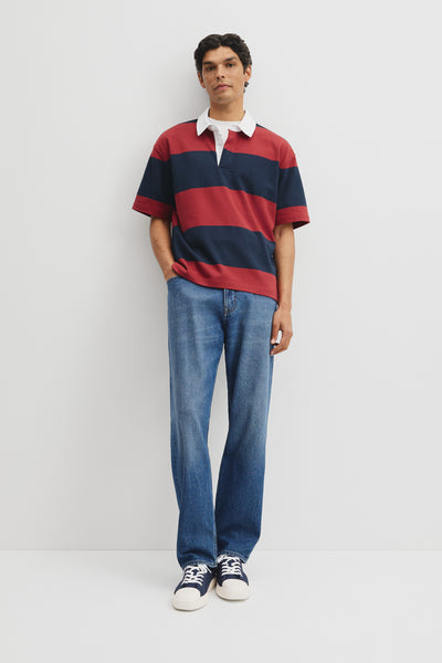 Short Sleeve Australian Cotton Stripe Rugby Polo