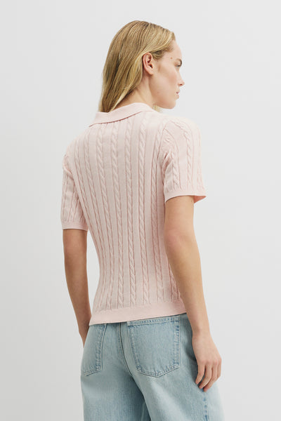 Organically Grown Cotton Blend Cable Polo Knit