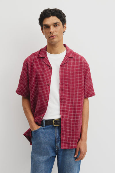 Relaxed Fit Short Sleeve Linen Blend Check Shirt