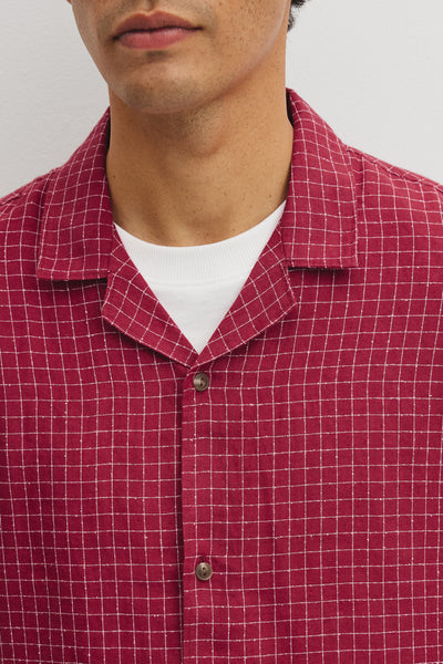 Relaxed Fit Short Sleeve Linen Blend Check Shirt