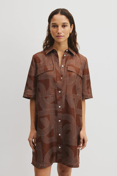 Logo Washable Silk Shirt Dress